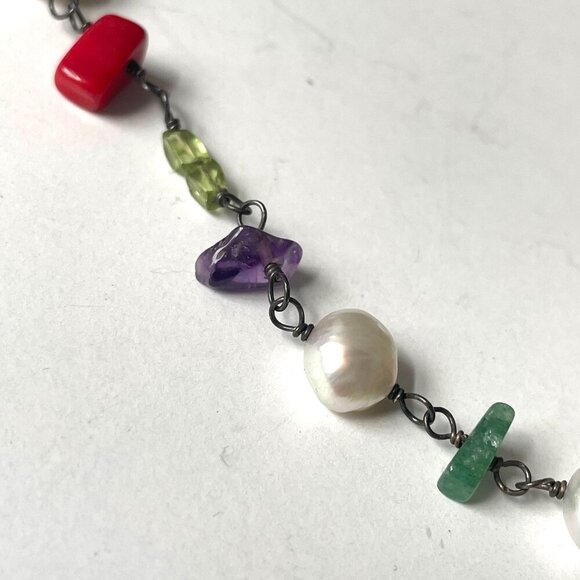 Silpada 925 Sterling Silver Freshwater Pearl & Gemstone Chain Link Necklace - Picture 3 of 5